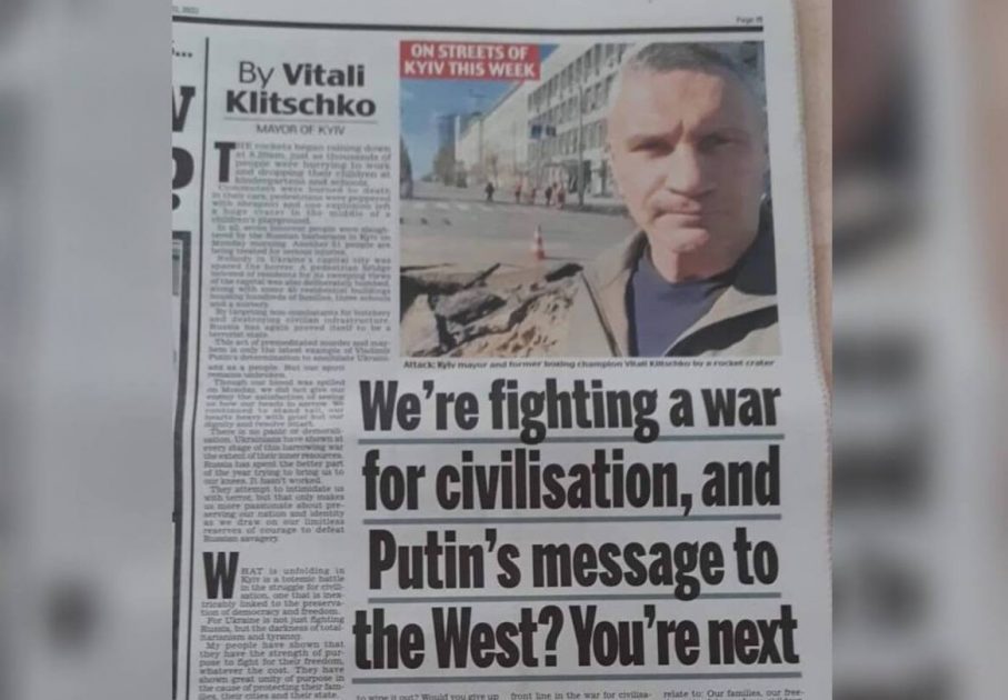 Кличко британській The Daily Mail: Ракетний терор Києва – це сигнал усім країнам: ти наступний