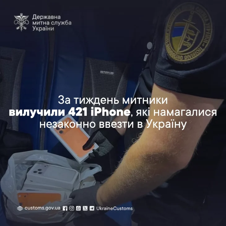 Митники вилучили понад 400 iPhone, які намагалися незаконно ввезти в Україну